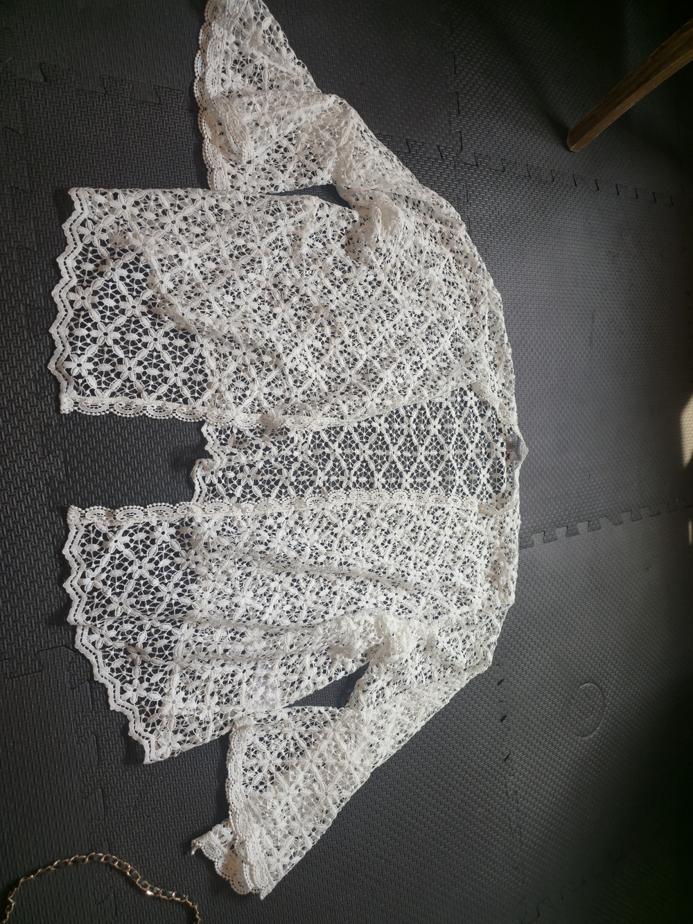 Nina Leonard Ivory Lace Openwork Cardigan